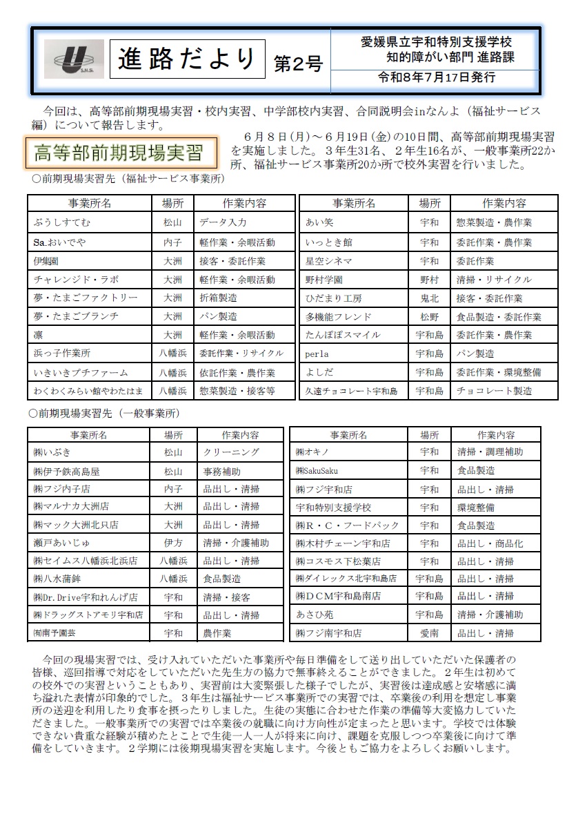 Ｒ8　進路だより第2号１